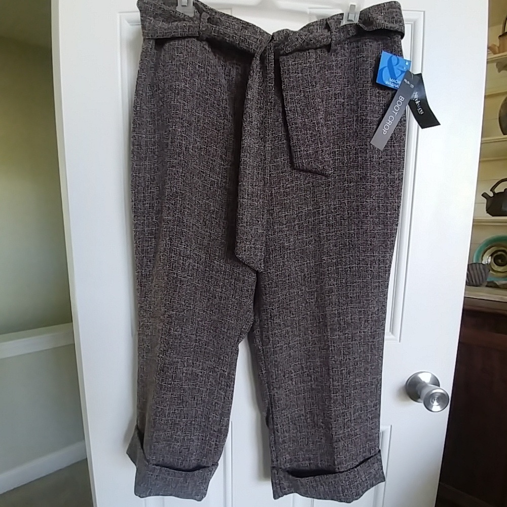 Style & Co brown tweed boot cropped cuff pant 16 p